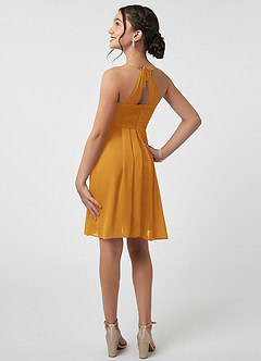 Azazie Ginny Junior A-Linie Plissee Chiffon Kleid Butterscotch image4