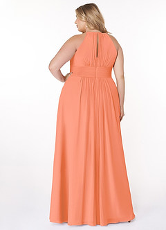 Azazie Bonnie Robes de demoiselle d'honneur Robe Trapèze en Mousseline de soie Trou de serrure froncé Coucher De Soleil image7