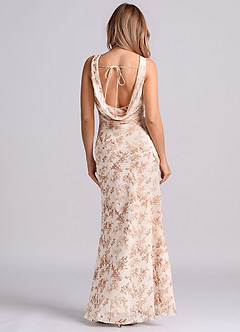 Azazie Rylina Vestidos de damas de honor Vestido de Floral Helecho Rosa de Gasa de Corte Sirena con Plisado image6