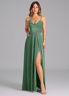 Azazie Sarella Robes de demoiselle d'honneur Robe Trapèze en velours Plissée Eucalyptus image6
