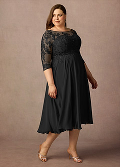 Azazie Marge Abiti per la Madre della Sposa Abito A-Line in Chiffon in Pizzo con Scollo a U Nero image10