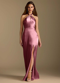 Azazie Tracie Bridesmaid Dresses Desert Rose A-Line Pleated Metallic Satin Dress image6