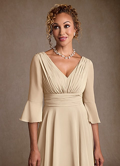 Azazie Aerynne 신부의 어머니 드레스 A라인 주름진 쉬폰 티 길이 드레스 image5