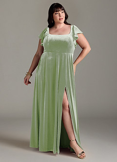 Azazie Bondi Bridesmaid Dresses Dusty Sage A-Line Side Slit Velvet Dress image7