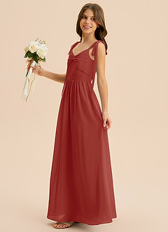 Azazie Izzy Junior Vestido de Terracota de Gasa de Corte en A con Plisado image5