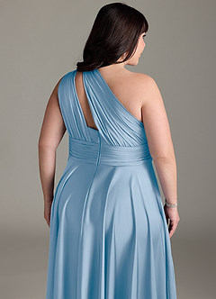 Azazie Charlize Abiti da Damigella Abito A-Line in Raso Elasticizzato Monospalla Azzurro Polvere image16