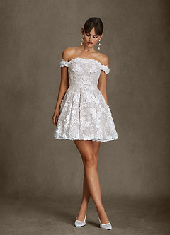 Azazie Dolly Wedding Dresses Diamond White A-Line Off the Shoulder Lace Dress image1