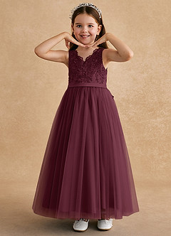 Azazie Cinna Abiti da Ragazza di Fiori Abito A-Line in Tulle Pizzo Cabernet image5