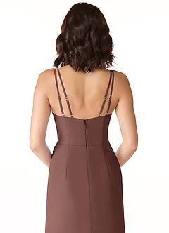 Azazie Leo Bridesmaid Dresses Espresso Mermaid V-Neck Pleated Chiffon Dress image6