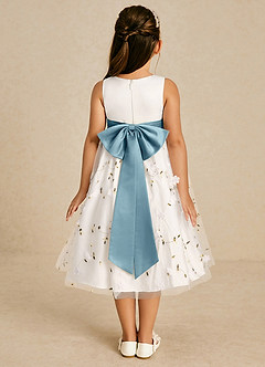 Azazie Pollie Flower Girl Dresses Ivory Moody Blue A-Line Bow Tulle Dress image2
