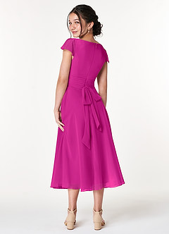 Azazie Payton Junior Vestido de Fucsia de Gasa de Corte En A con Lazo image2