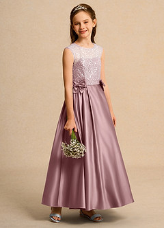 Azazie Candy Girl Jurken voor bloemenmeisjes Baljurk Jurk van Mat Satijn Boog Stoffige Roos image7