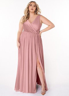 Azazie Tanicia Brautjungfernkleider A-Linie V-Hals Gefaltet Gittergewebe Kleid Altrosa image5