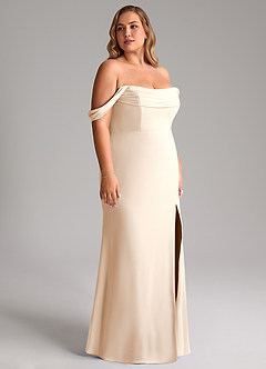 Azazie Saige Robes de demoiselle d'honneur Robe Trapèze Convertible en Mousseline de soie Épaule décolletée Albâtre Blanc image12