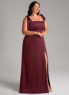 Azazie Frostine Vestidos de damas de honor Vestido de Cabernet de Satén Elástico de Corte en A con Lazo image9