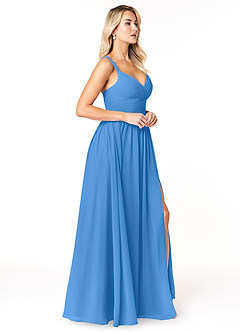 Azazie Chanel Bridesmaid Dresses Blue Jay A-Line Pleated Chiffon Dress image4