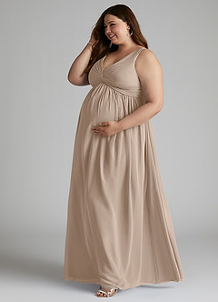 Azazie Yetta Maternity Bridesmaid Dresses A-Line V-Neck Gathered Chiffon Floor-Length Dress image10