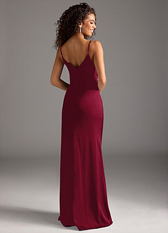 Azazie Deandra Bridesmaid Dresses Burgundy Mermaid Pleated Stretch Satin Dress image2