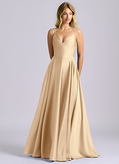 Azazie Truce Bridesmaid Dresses Champagne A-Line Stretch Satin Dress image1