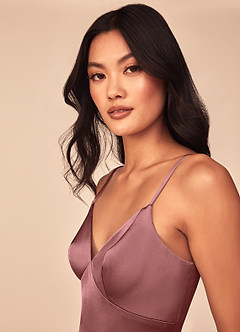 Azazie Dottie Bridesmaid Dresses Amethyst A-Line Stretch Satin Dress image6
