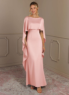 Azazie Eli Mother of the Bride Dresses Powder Pink Sheath Boatneck Stretch Satin Dress image1