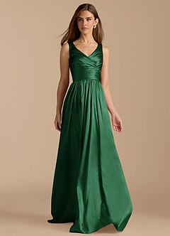 Azazie Keyla Bridesmaid Dresses Dark Green A-Line Pleated Metallic Satin Dress image6