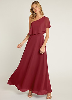 Azazie Lizzy Robes de demoiselle d'honneur Robe Trapèze en Mousseline de soie Ue épaule Grenade image5