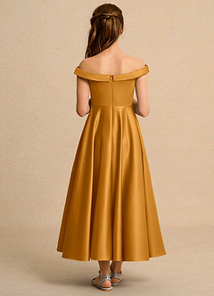 Azazie Teeny Junior Formal vestidos de niña de las flores Vestido de Caramelo de Satin Mate de Corte En A con Plisado image2