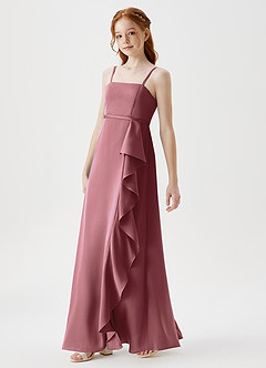 Azazie Kaylee Junior Robe Trapèze en Satin extensible avec ceinture Améthyste image4