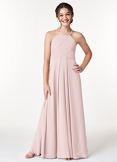 Azazie Ginger Junior Blushing Pink A-Line Pleated Chiffon Dress image1