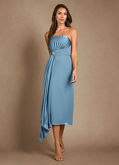 Azazie Dinanta Kleider für die Brautmutter Spalte Plissee Chiffon Kleid Stahlblau image6