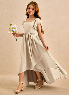 Azazie Milly Girls Formal Flower Girl Dresses Champagne A-Line Pleated Chiffon Dress image6