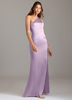 Azazie Arleth Bridesmaid Dresses Frosted Lilac A-Line One Shoulder Stretch Satin Dress image4
