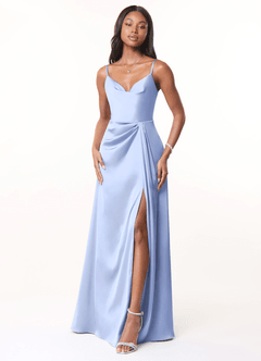 Azazie Brielle Bridesmaid Dresses Ice A-Line Cowl Spaghetti Straps Stretch Satin Dress image1