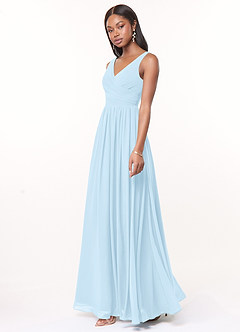 Azazie Keyla Brautjungfernkleider A-Linie V-Hals Gefaltet Chiffon Kleid Himmelblau image2