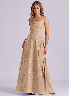 Azazie Elle 신부 들러리 드레스 A라인 주름진 플로럴 번아웃 바닥 길이 드레스 image4