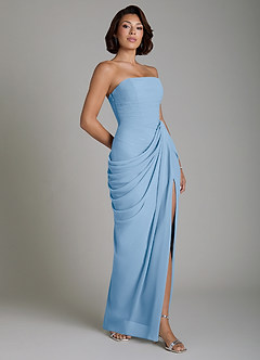 Azazie Nyra Bridesmaid Dresses Powder Blue Sheath Corset Chiffon Dress image7