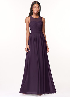 Azazie Nina Bridesmaid Dresses Plum A-Line Pleated Chiffon Dress image1