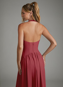 Azazie Alicia Bridesmaid Dresses Pomegranate A-Line Pleated Chiffon Dress image2