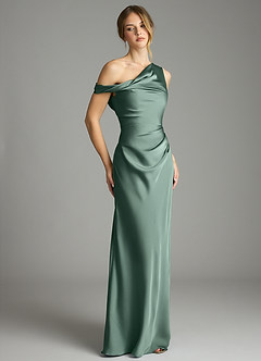 Azazie Emerson Bridesmaid Dresses Eucalyptus Mermaid Off the Shoulder Stretch Satin Dress image5