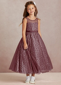 Azazie Siwa Flower Girl Dresses Sangria A-Line Beaded Tulle Dress image2