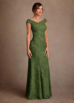 Azazie Aberdeen Mother of the Bride Dresses Olive Sheath Pleated Floral Burnout Dress image3