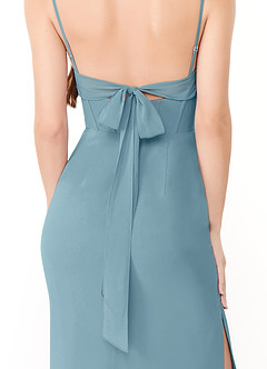 Azazie Mai Robes de demoiselle d'honneur Robe Fourreau en Mousseline de soie Plissée Bleu Maussade image6