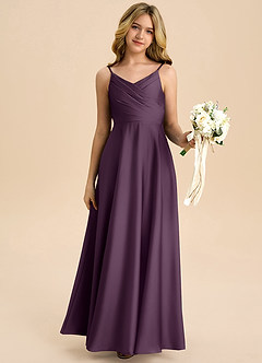 Azazie Bug Junior Plum A-Line Pleated Stretch Satin Dress image6