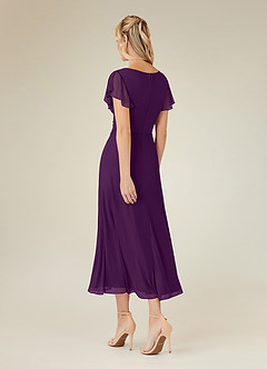 Azazie Vera Mother of the Bride Dresses Grape A-Line V-Neck Pleated Mesh Dress image3