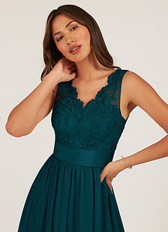 Azazie Gertrude Bridesmaid Dresses Pine A-Line Lace Chiffon Dress image6