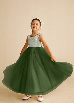Azazie Tay Flower Girl Dresses Olive A-Line Sequins Tulle Dress image6