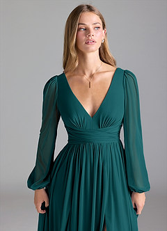 Azazie Norah Bridesmaid Dresses Peacock A-Line Mesh Dress image7