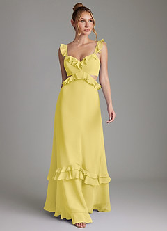Azazie Malaya Bridesmaid Dresses Canary A-Line Corset Chiffon Dress image4