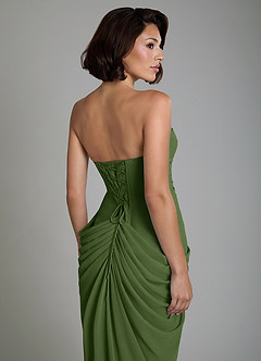 Azazie Nyra Robes de demoiselle d'honneur Robe Fourreau en Mousseline de soie Corset Olive image4